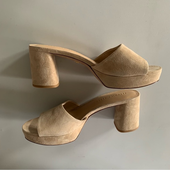 Veronica Beard 9.5 Dali Block Heel Sandals Suede Tan Beige - Picture 3 of 12